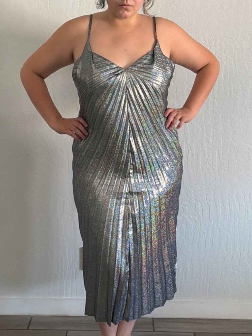 Iridescent shimmer pleated dress